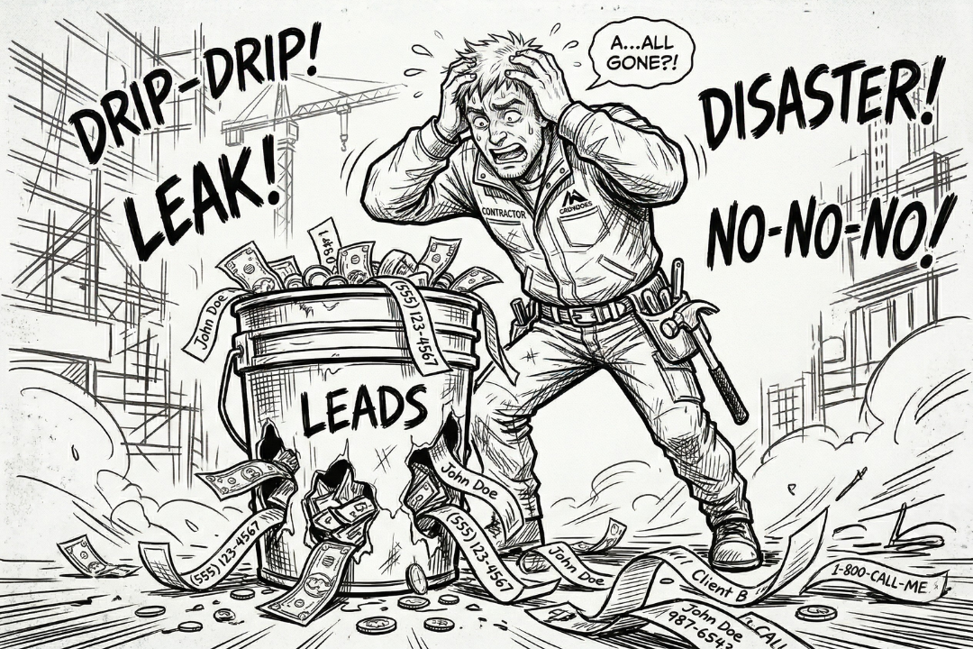 Contractor watching leads leak from a bucket