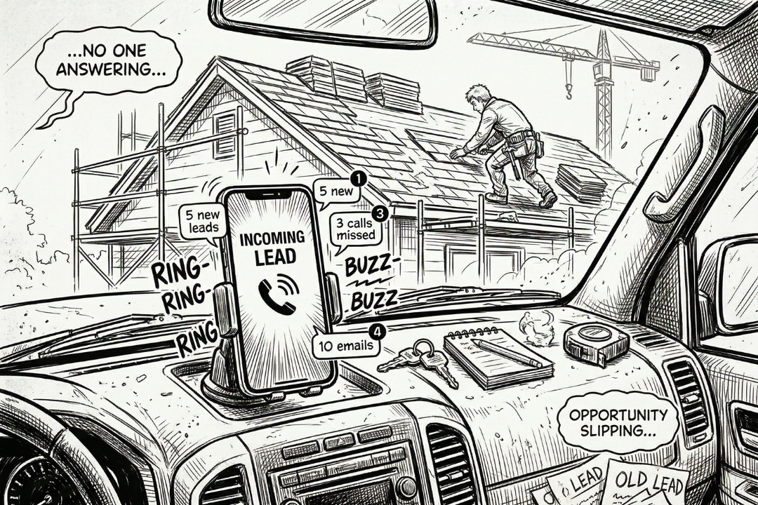 Phone ringing on truck dashboard while contractor works on roof