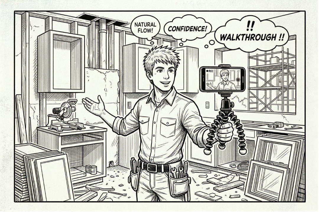 Contractor recording a project walkthrough on smartphone